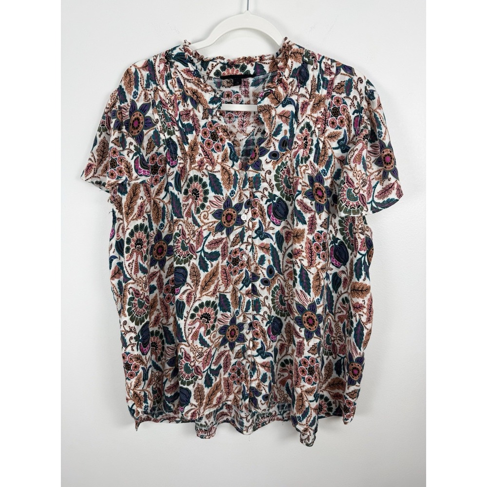 Jane & Delancey Floral Short Sleeve Ruffled Button Up Flowy Boho Eclectic Top 3X